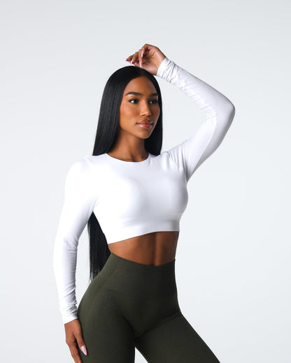 Women White Journey Long Sleeve Seamless Bra Top - NVGTN