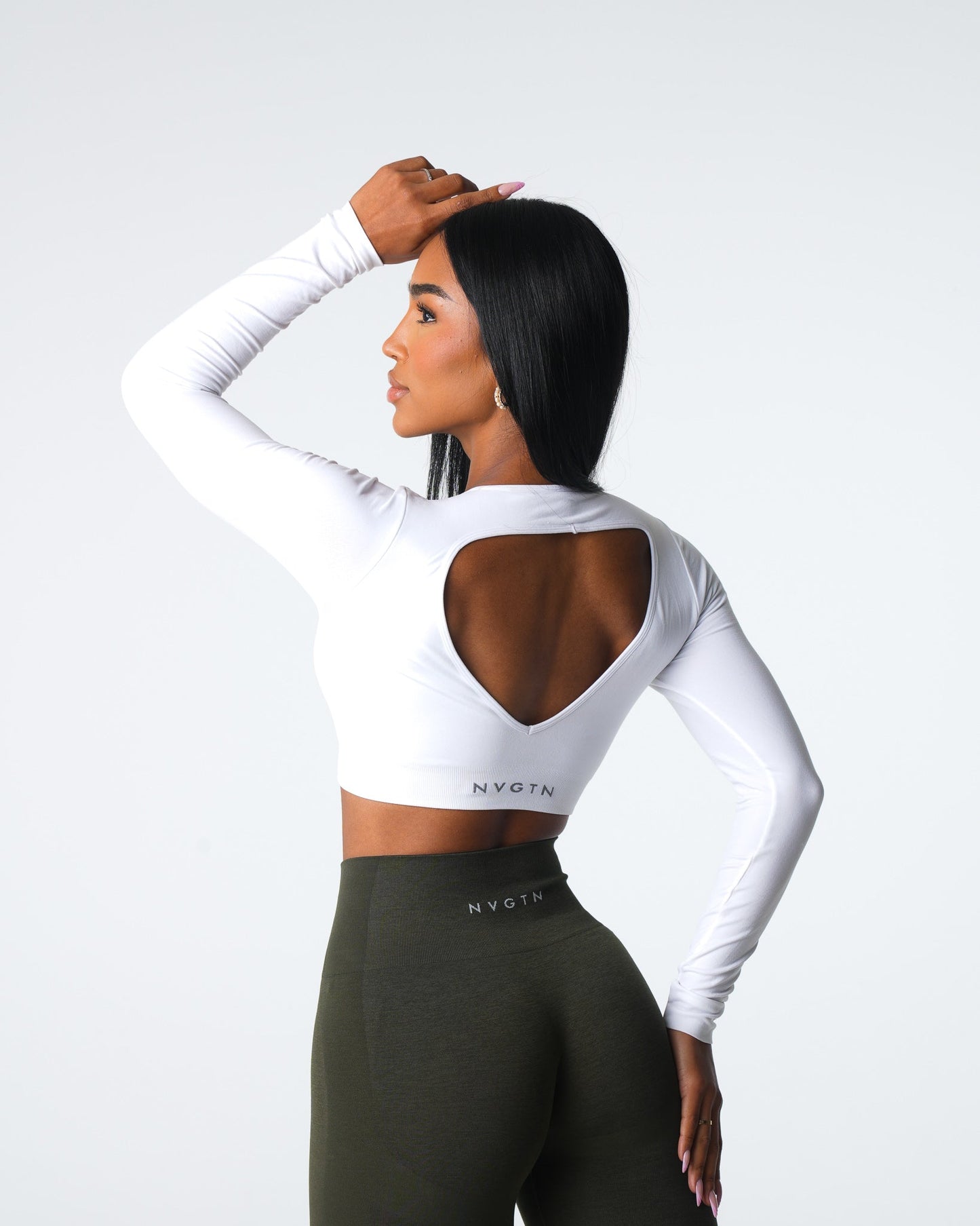 Women White Journey Long Sleeve Seamless Bra Top - NVGTN