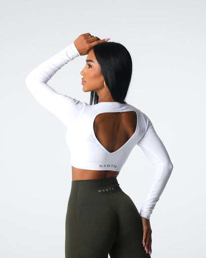 Women White Journey Long Sleeve Seamless Bra Top - NVGTN