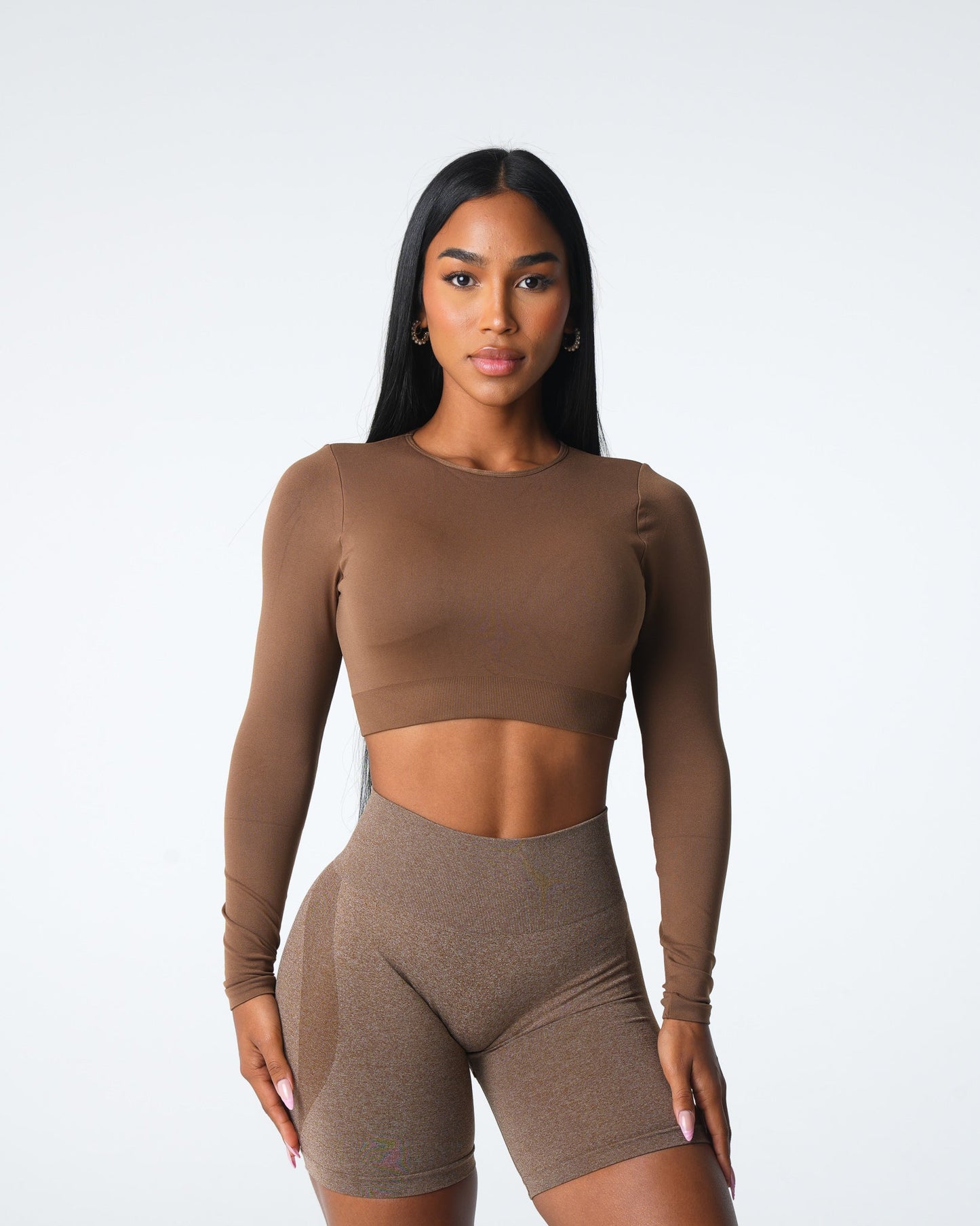 Women Mocha Journey Long Sleeve Seamless Bra Top - NVGTN