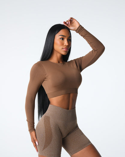 Women Mocha Journey Long Sleeve Seamless Bra Top - NVGTN