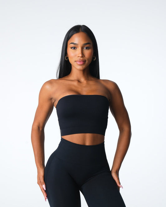 Women Black Conquer Ribbed Seamless Bra - NVGTN
