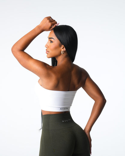 Women White Conquer Ribbed Seamless Bra - NVGTN