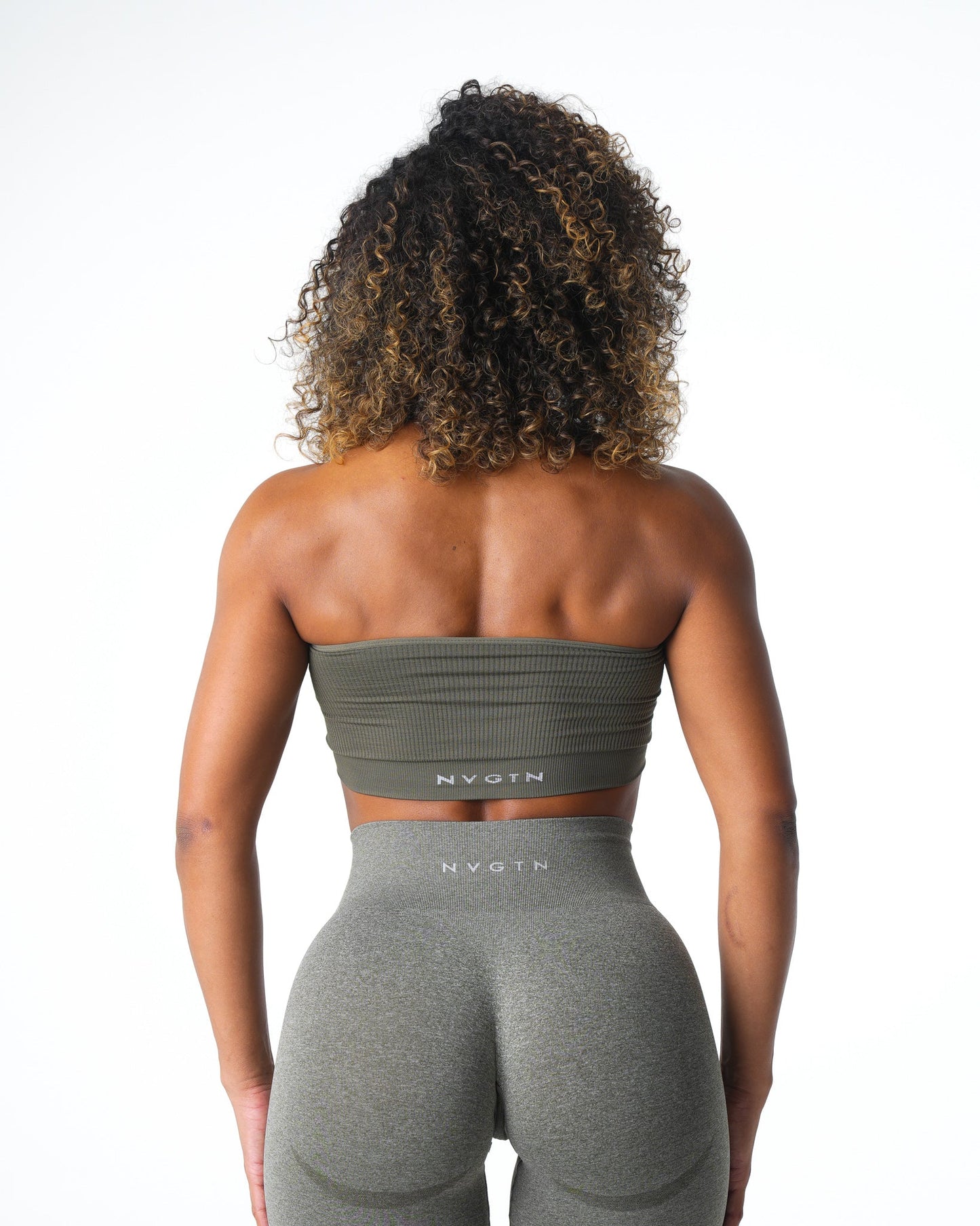 Women Khaki Green Conquer Ribbed Seamless Bra - NVGTN