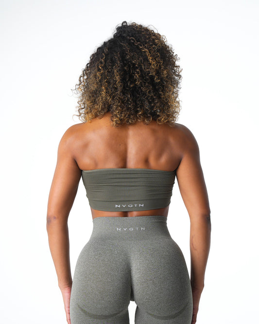 Women Khaki Green Conquer Ribbed Seamless Bra - NVGTN