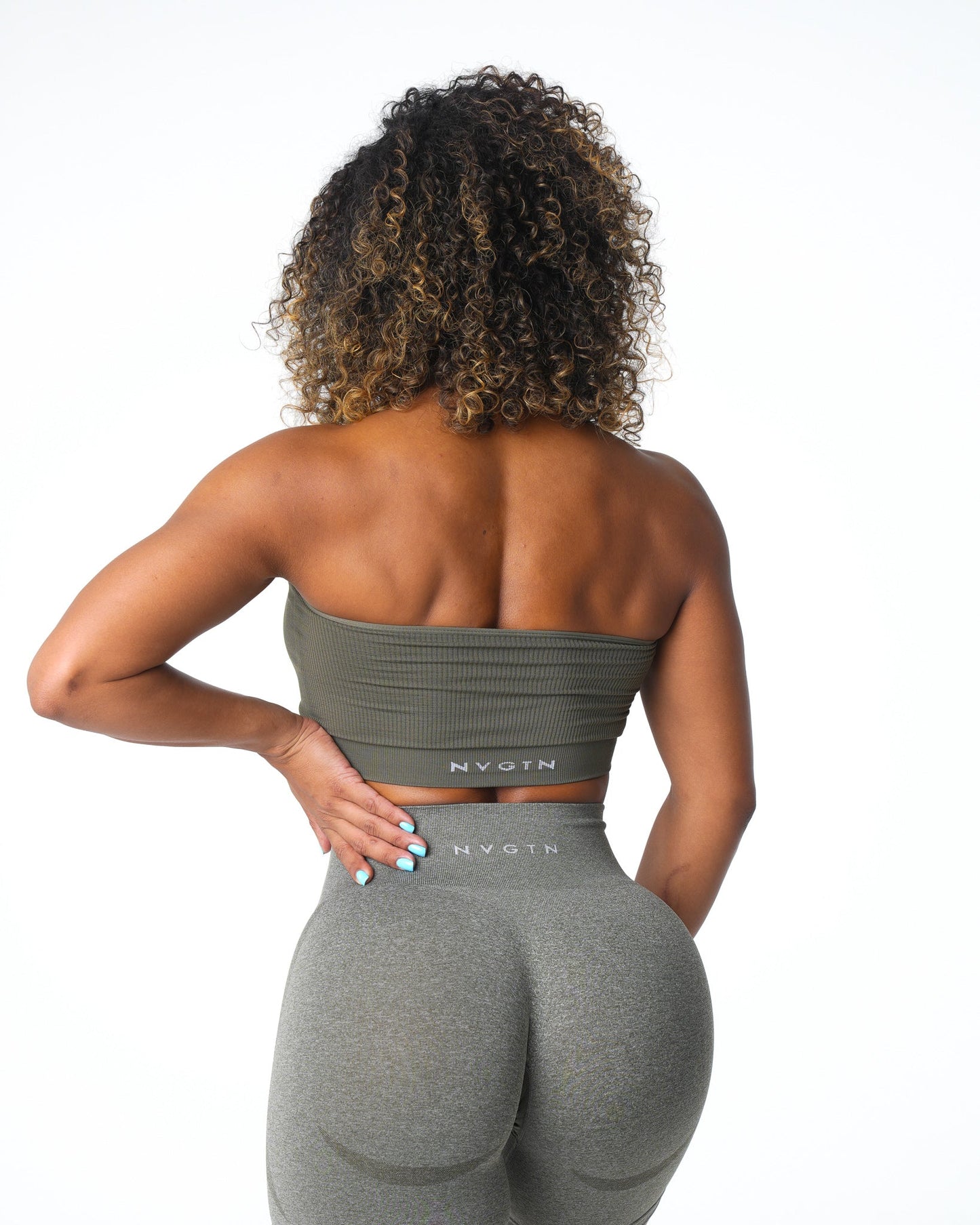 Women Khaki Green Conquer Ribbed Seamless Bra - NVGTN