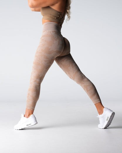 Women Beige Camo Seamless Leggings - NVGTN