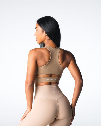 Women Beige Rise Seamless Bra - NVGTN
