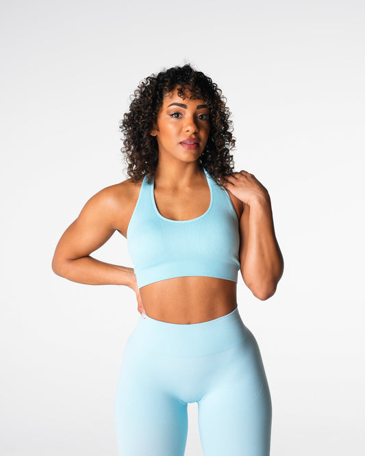 Women Pastel Blue Limitless Ribbed Seamless Halter Bra - NVGTN