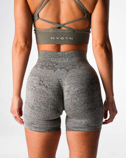 Women Khaki Green Digital Seamless Shorts - NVGTN