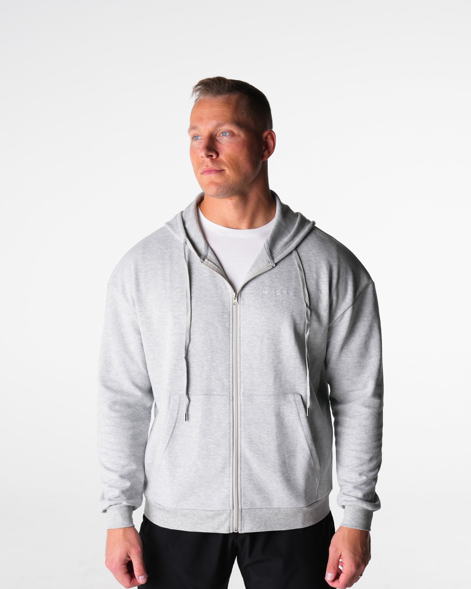 Men Light Grey Elite Full Zip Hoodie - NVGTN