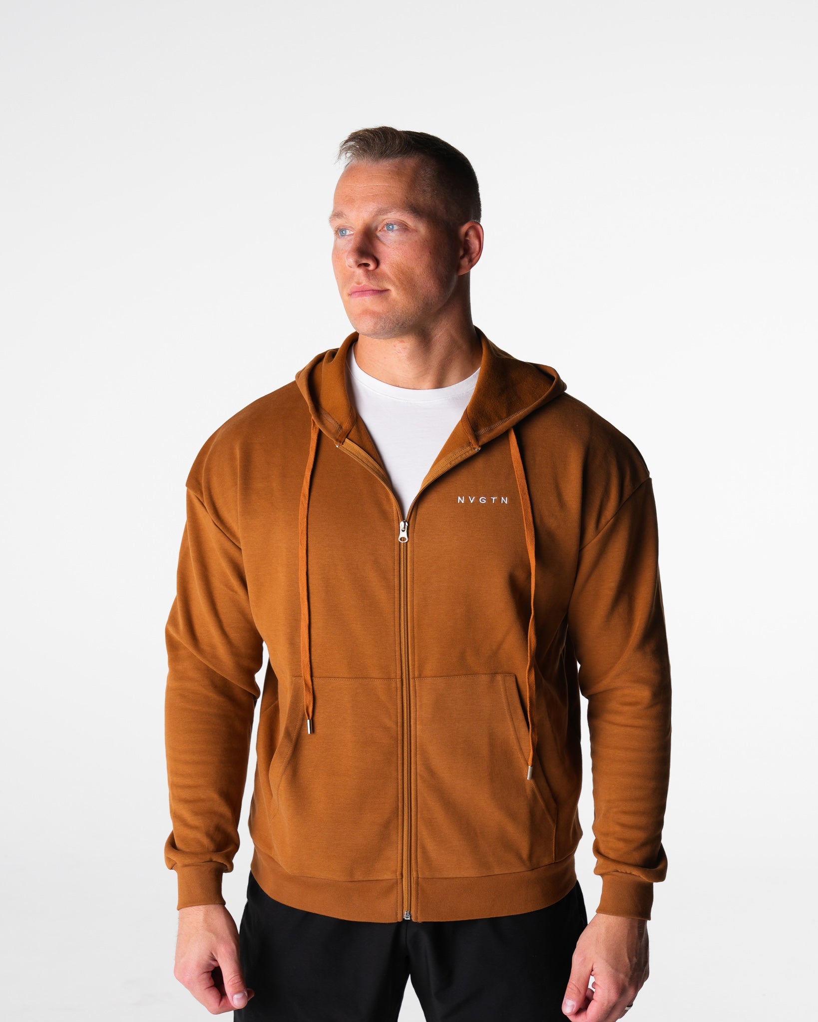 Men Copper Brown Elite Full Zip Hoodie - NVGTN