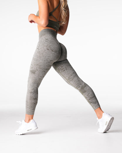 Women Khaki Green Digital Seamless Leggings - NVGTN
