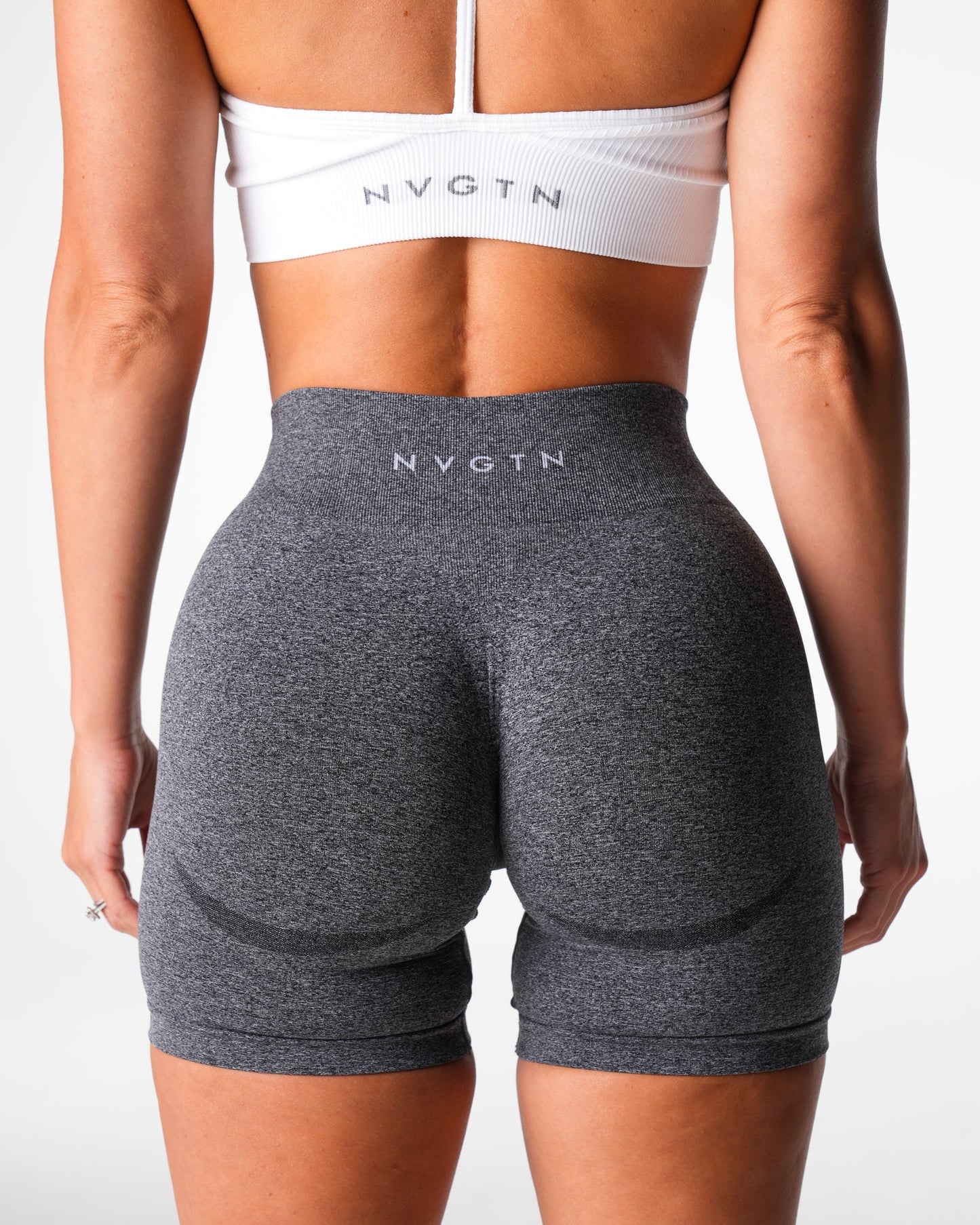 Women Black Speckled Mid Rise Contour Seamless Shorts - NVGTN
