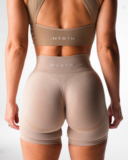 Women Beige Mid Rise Contour Seamless Shorts - NVGTN