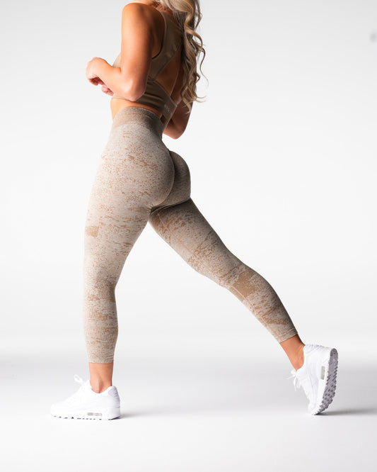 Women Beige Digital Seamless Leggings - NVGTN