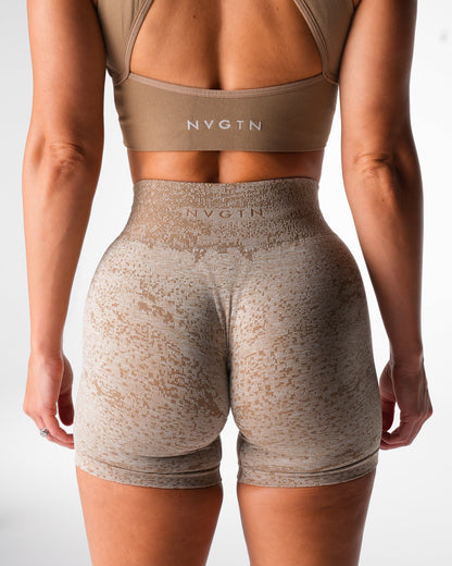 Women Beige Digital Seamless Shorts - NVGTN
