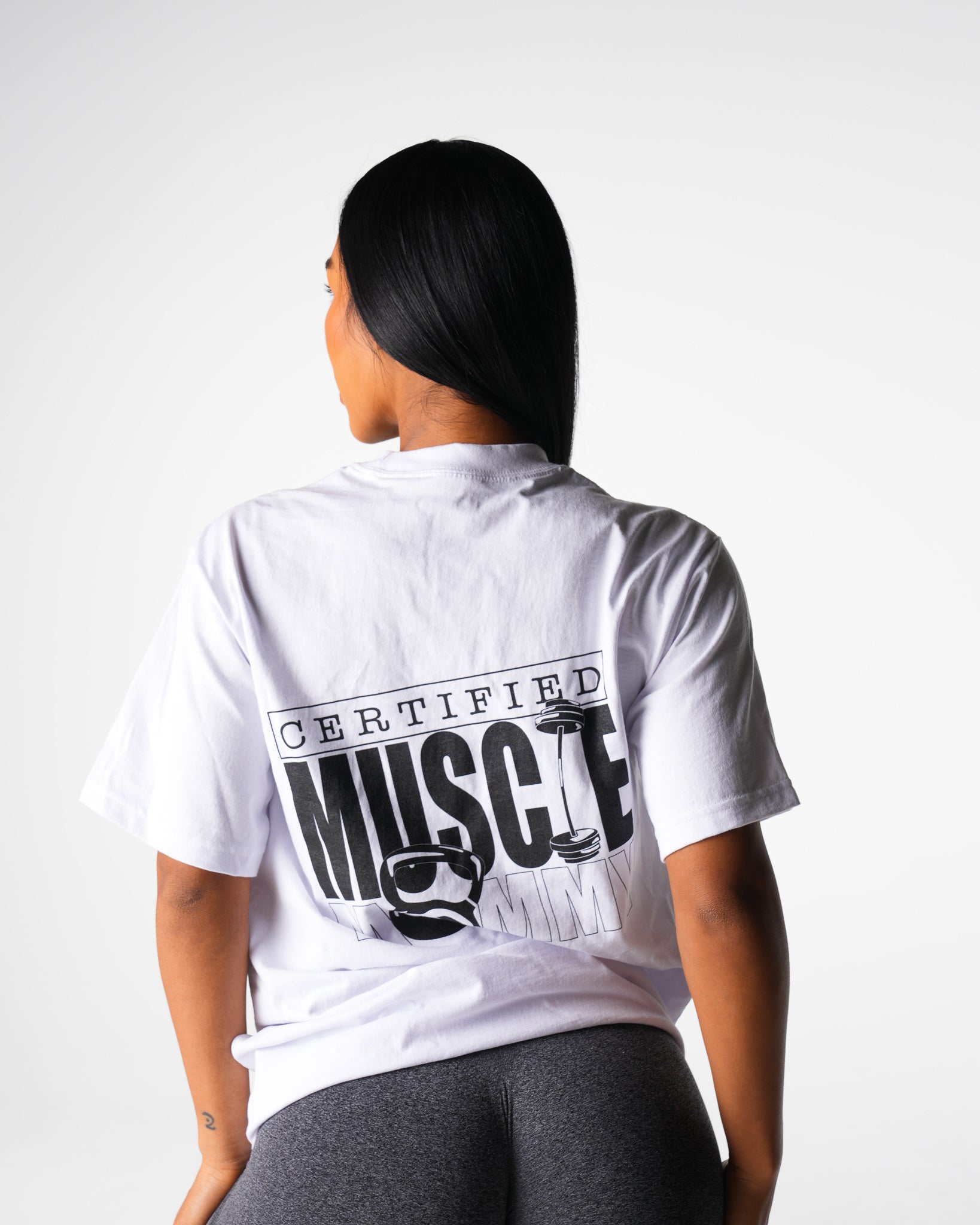 Women White Muscle Mommy Graphic Tee - NVGTN