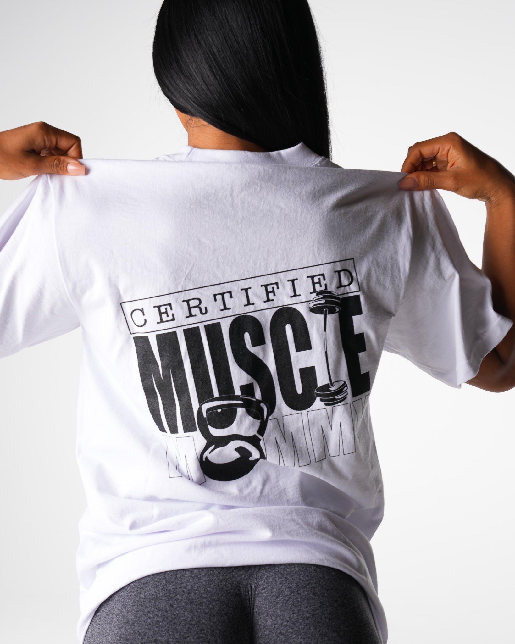 Women White Muscle Mommy Graphic Tee - NVGTN
