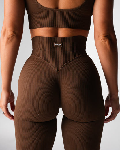 Women Hazelnut Harmony Ribbed Seamless Flare Leggings - NVGTN