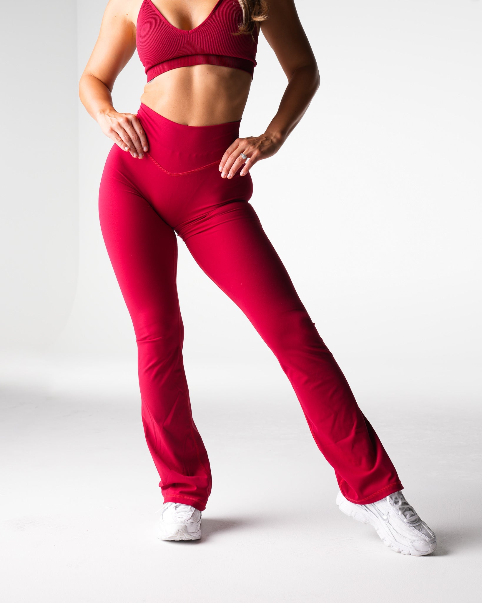 Women Ruby Red Effortless Flare Leggings - NVGTN