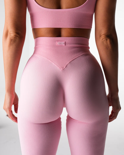 Women Baby Pink Harmony Ribbed Seamless Flare Leggings - NVGTN